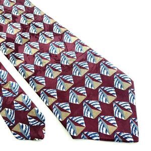 Viaggio Red Tan Geometric Jacquard Print‎ Short Silk Tie